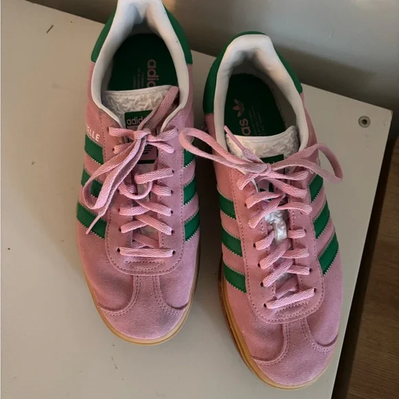 Adidas Gazelle Pink and Green platform Sneakers 9 - Picture 4 of 7